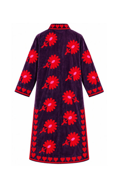 Mantel Samt violett mit Suzani Stickereien rot/rosa - One Size