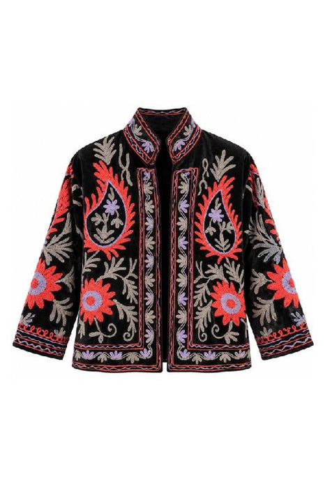 Jacke kurz Samt mit Suzani Stickereien - One Size