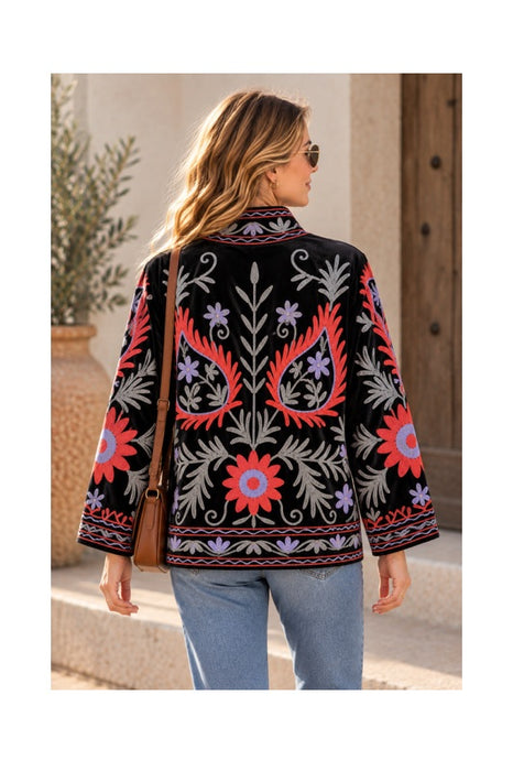 Jacke kurz Samt mit Suzani Stickereien - One Size