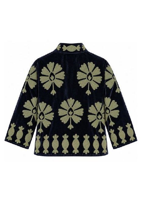 Veste courte en velours anthracite avec broderies souzaini vert clair - Taille unique