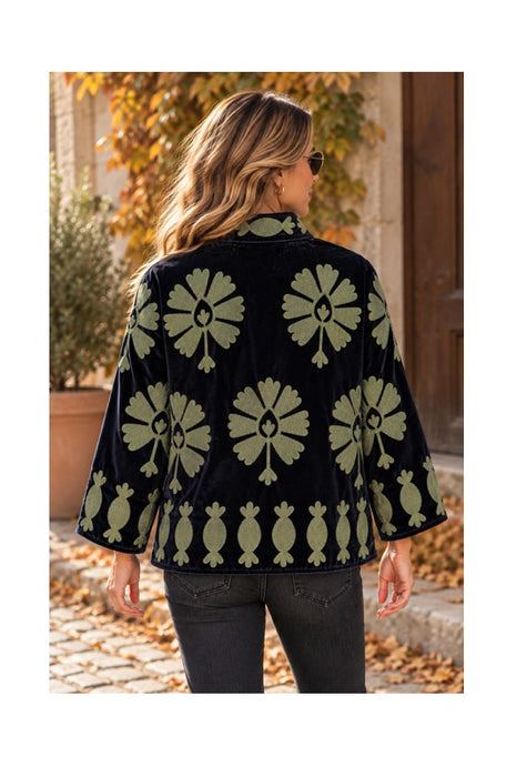 Veste courte en velours anthracite avec broderies souzaini vert clair - Taille unique