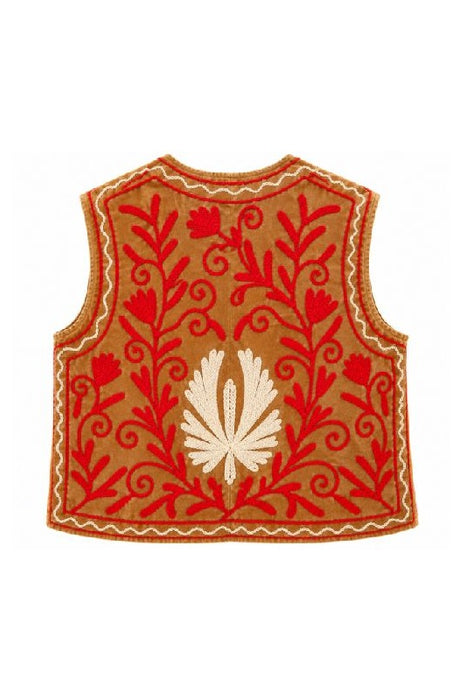 Weste Samt ocker mit Suzani Stickereien rot/beige - One Size