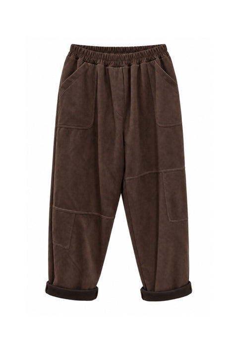 Pantalon aspect daim polyester marron - Taille unique