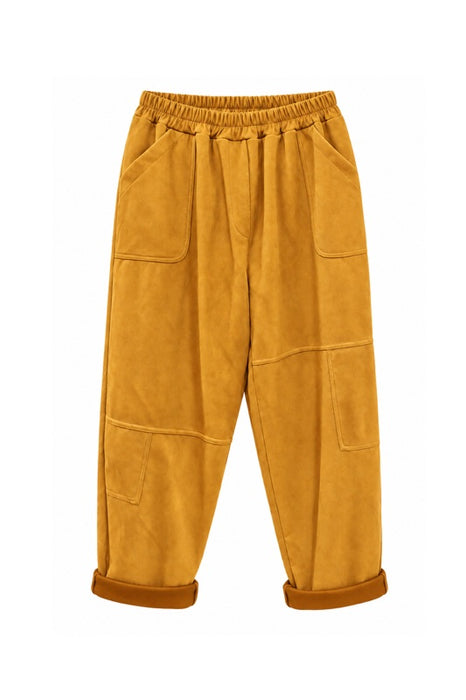 Mustard yellow faux suede polyester trousers - One Size