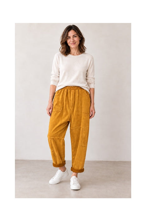 Mustard yellow faux suede polyester trousers - One Size