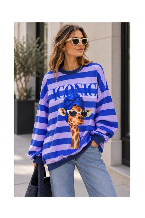 Pull rayé ICONIC avec girafe - Polyester/Viscose/Élasthanne - Taille unique