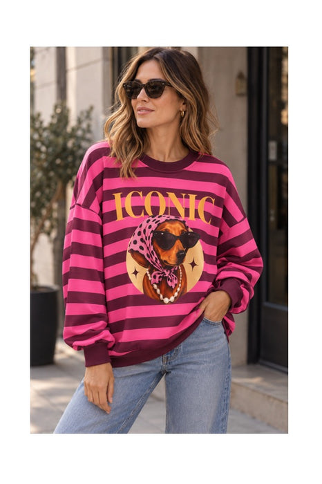 Striped ICONIC sweater with dog – polyester/viscose/elastane – one size