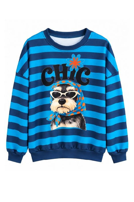 Pull rayé CHIC avec chien - Polyester/Viscose/Élasthanne - Taille unique