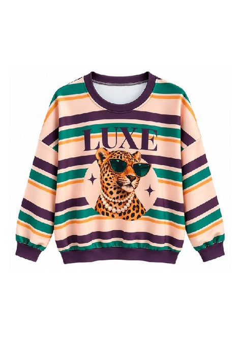 Striped LUXE sweater with leopard print – Polyester/viscose/elastane – One size
