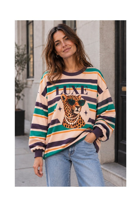Striped LUXE sweater with leopard print – Polyester/viscose/elastane – One size
