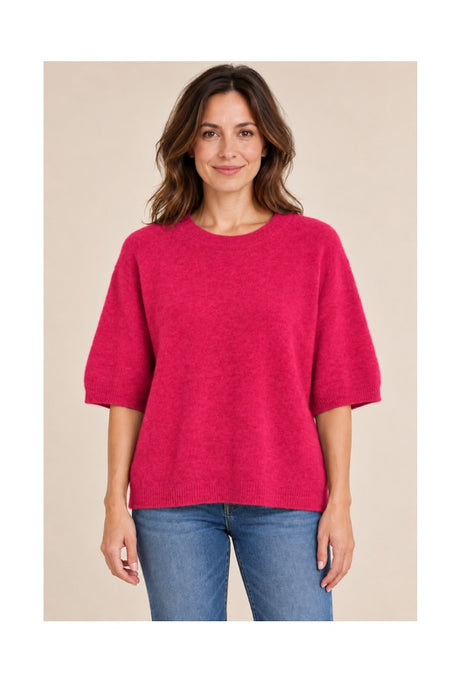 Red short-sleeved knit sweater - One Size
