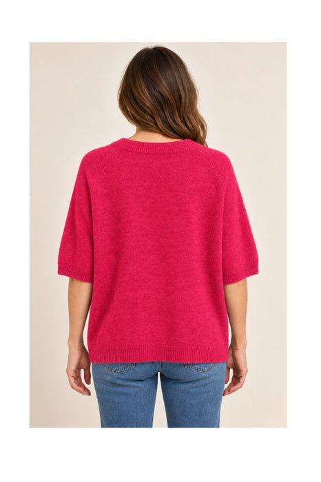 Red short-sleeved knit sweater - One Size