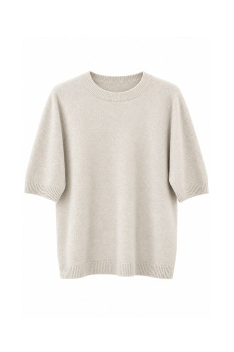 Beige short-sleeved knit sweater - One Size