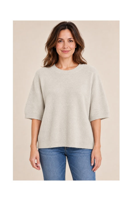 Beige short-sleeved knit sweater - One Size
