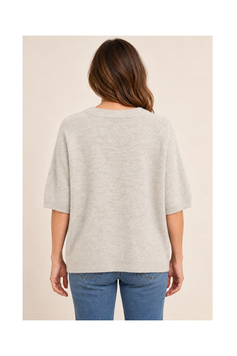 Beige short-sleeved knit sweater - One Size