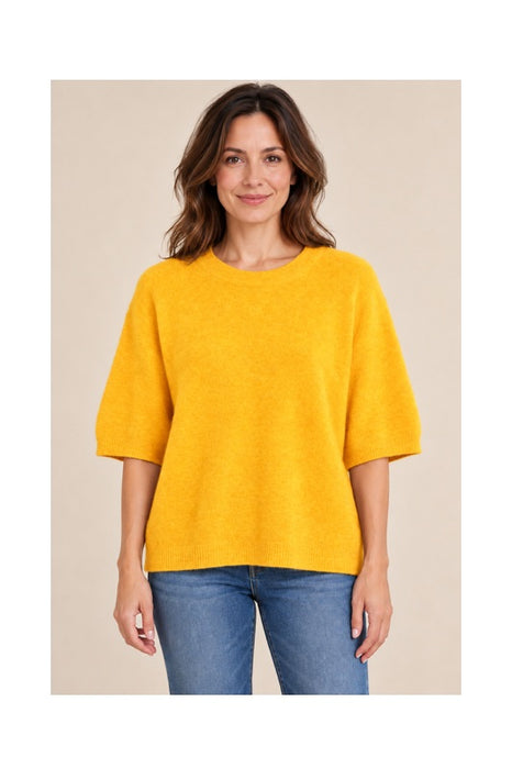 Pull en maille à manches courtes jaune - Taille unique