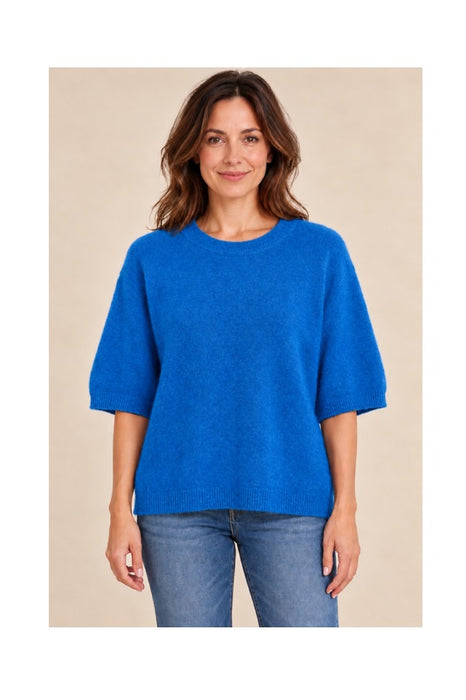 Short-sleeved knit sweater petrol - One Size