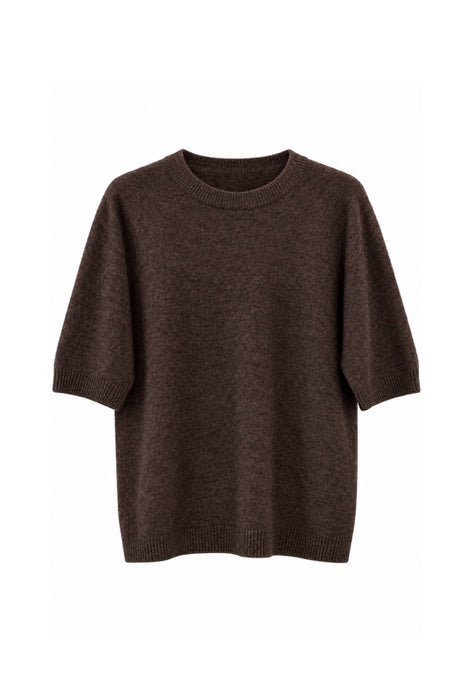 Brown short-sleeved knit sweater - One Size
