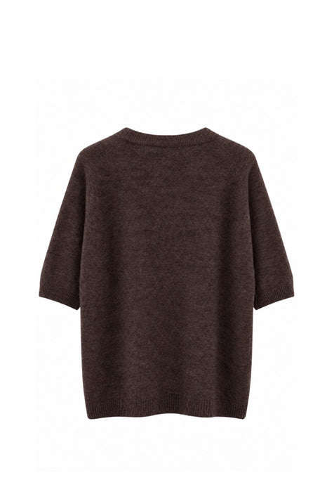 Brown short-sleeved knit sweater - One Size