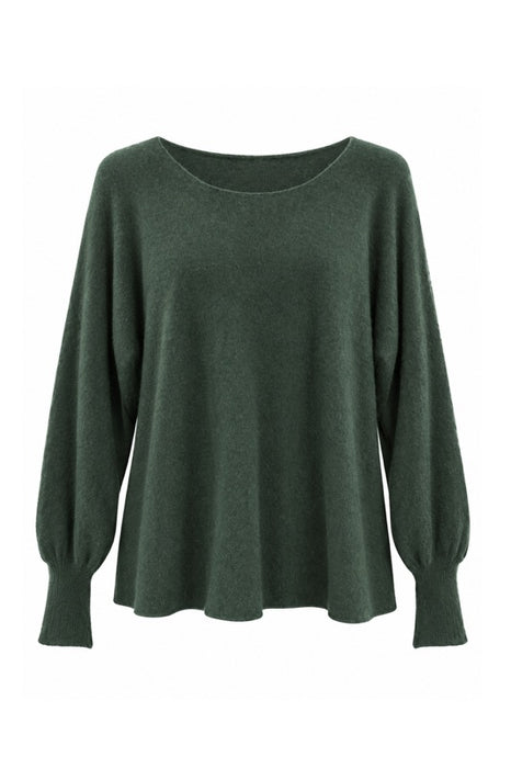 Long-sleeve knit sweater with boat neck, khaki - One Size