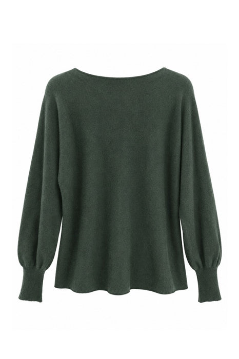 Long-sleeve knit sweater with boat neck, khaki - One Size