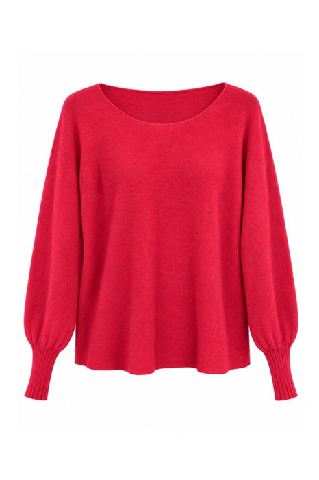 Pull en maille à manches longues, col bateau, rouge - Taille unique