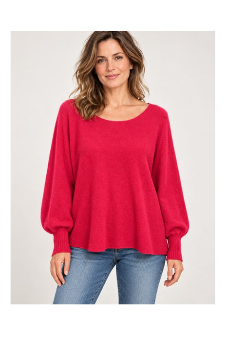 Pull en maille à manches longues, col bateau, rouge - Taille unique