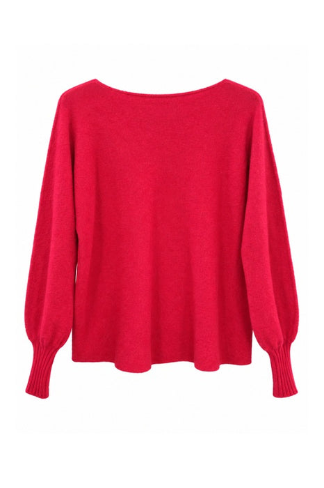 Pull en maille à manches longues, col bateau, rouge - Taille unique