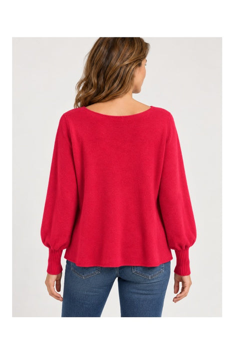 Pull en maille à manches longues, col bateau, rouge - Taille unique
