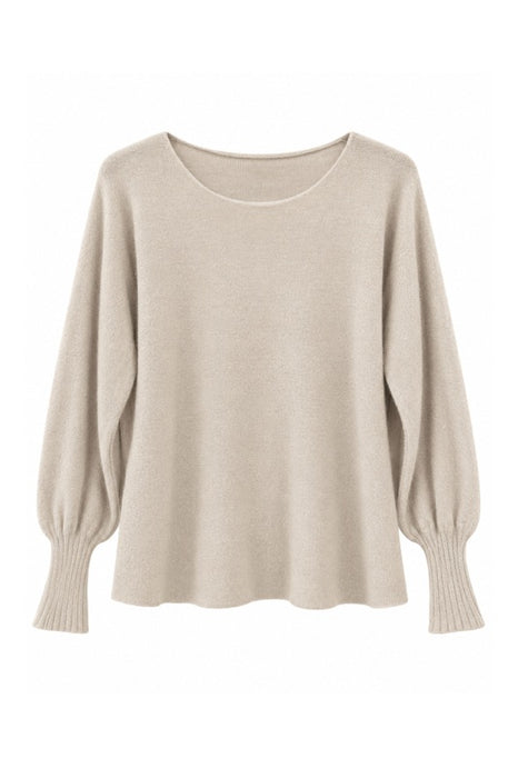 Pull en maille à manches longues, col bateau, beige - Taille unique
