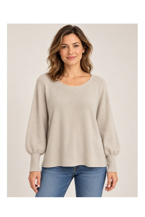 Pull en maille à manches longues, col bateau, beige - Taille unique