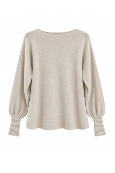 Pull en maille à manches longues, col bateau, beige - Taille unique