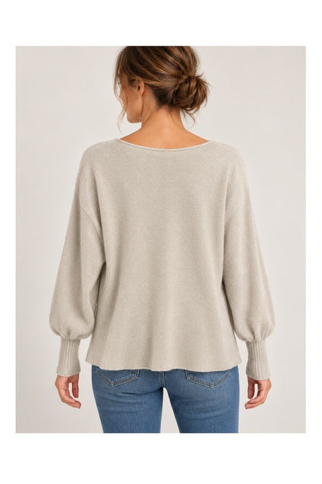 Pull en maille à manches longues, col bateau, beige - Taille unique