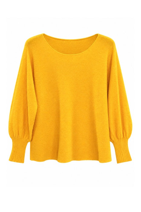 Pull en maille à manches longues, col bateau, jaune - Taille unique