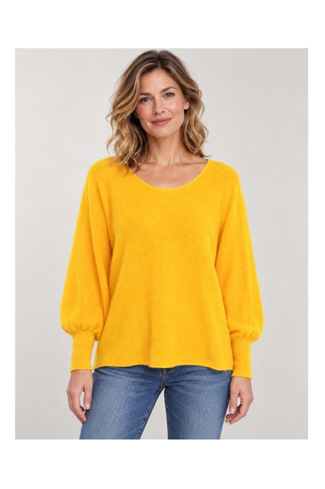 Pull en maille à manches longues, col bateau, jaune - Taille unique