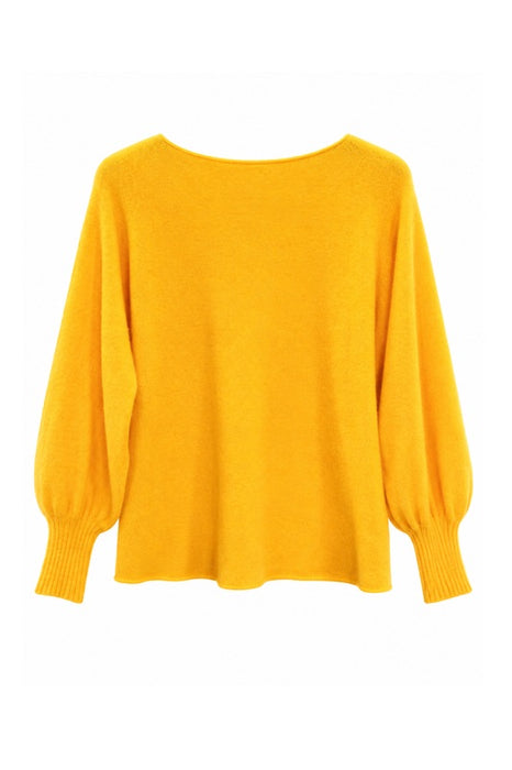 Pull en maille à manches longues, col bateau, jaune - Taille unique