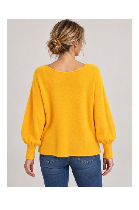Pull en maille à manches longues, col bateau, jaune - Taille unique
