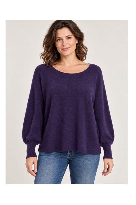Pull en maille à manches longues, col bateau, violet - Taille unique