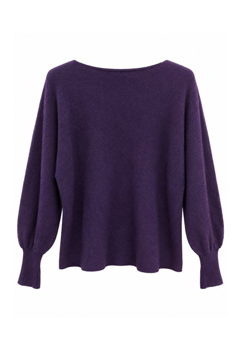 Pull en maille à manches longues, col bateau, violet - Taille unique