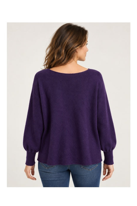 Pull en maille à manches longues, col bateau, violet - Taille unique