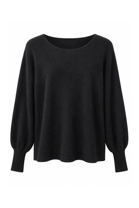 Pull en maille à manches longues, col bateau, noir - Taille unique