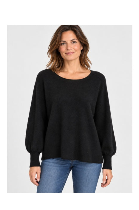Pull en maille à manches longues, col bateau, noir - Taille unique
