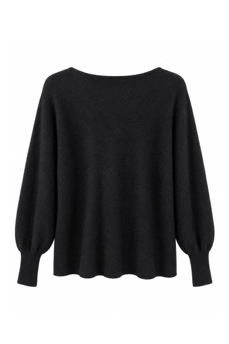 Pull en maille à manches longues, col bateau, noir - Taille unique