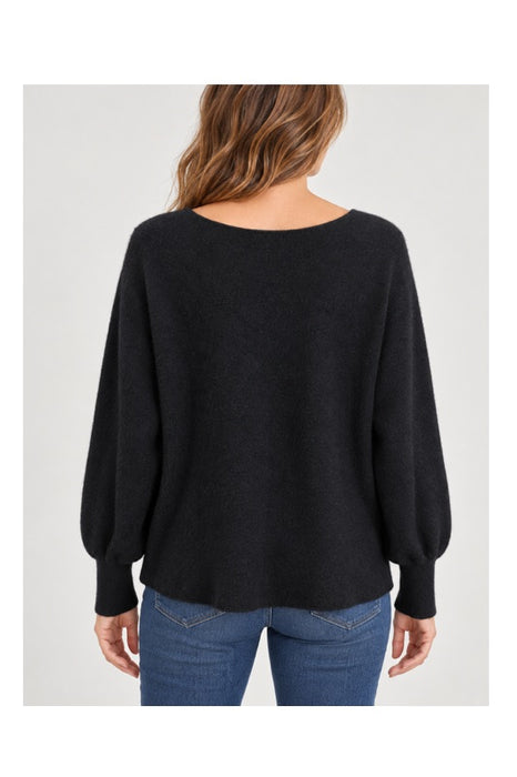 Pull en maille à manches longues, col bateau, noir - Taille unique