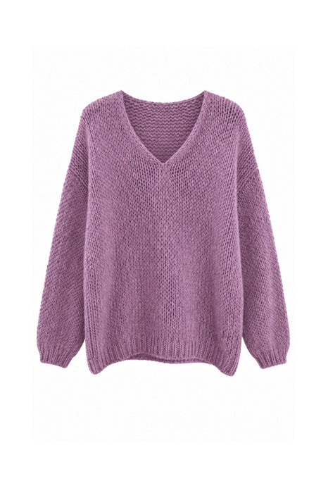 Knitted sweater long sleeve V-neck dusty pink - One Size