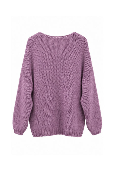 Knitted sweater long sleeve V-neck dusty pink - One Size