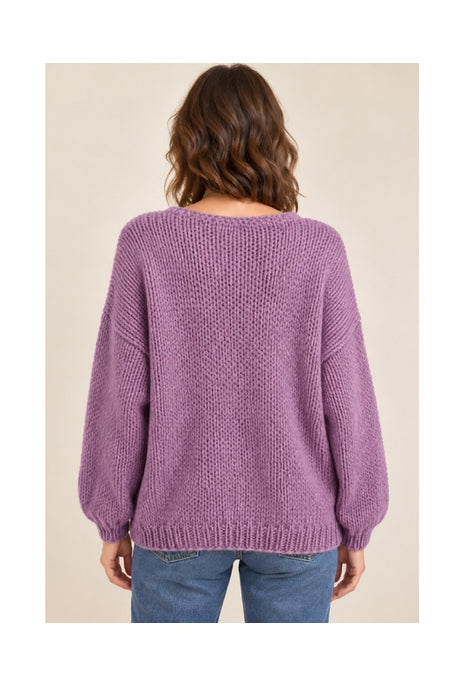 Knitted sweater long sleeve V-neck dusty pink - One Size