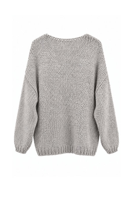 Knitted sweater long sleeve V-neck grey - One Size