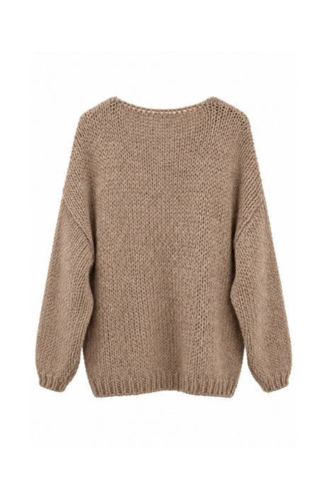 Pull en maille à manches longues, col en V, marron clair - Taille unique