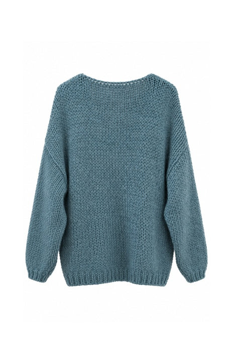 Knitted sweater long sleeve V-neck dark green - One Size